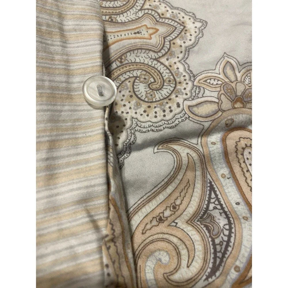 Rose Tree Home Paisley Pillow Sham Blue Peach Brown Beige Cotton Buttons Tie Set